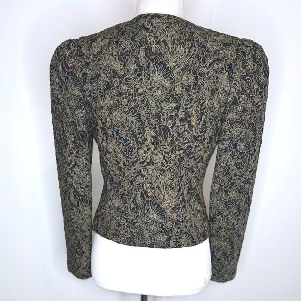 Vintage Quilted Cropped Jacket Black Gold Floral Paisley Tapestry Size 6 - Picture 7 of 12